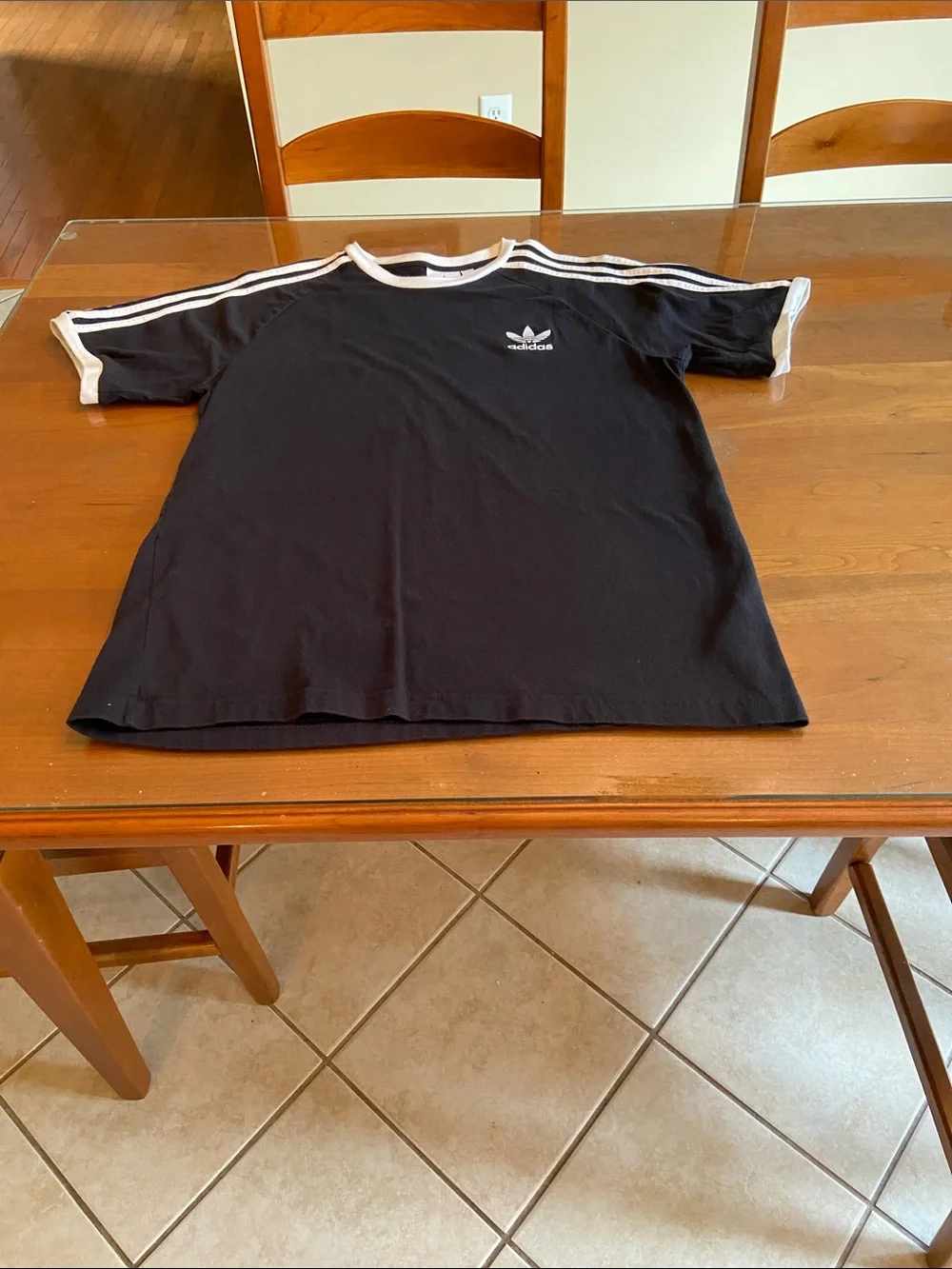 adidas Black Tee with White Trim and Three-Stripe Detail